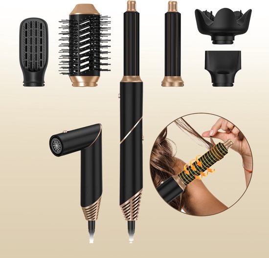 ProFlect 6-i-1 Hårføner & Styler i svart med flere stylingtilbehør, designet for allsidig hårstyling hjemme.